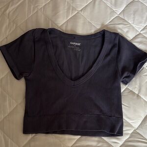 Garage Women's Dark Gray Ribbed V-Neck Crop Top